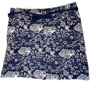 Karen Scott Skort Skirt Mini Blue White Shorts Floral Paisley Pocket Golf Tennis